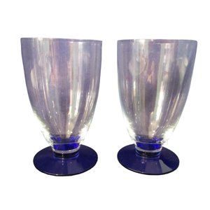 Weston Art Deco Cobalt Blue Foot Clear Glass Ice Tea Seafood Cocktail A Pair EUC